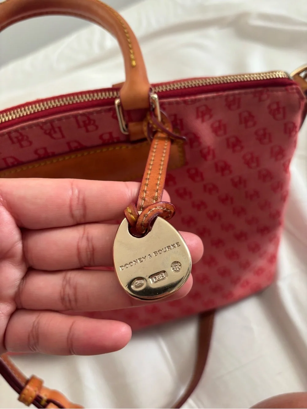 Dooney & Bourke Strawberry Pink Logo Canvas & Leather Satchel Crossbody Bag
